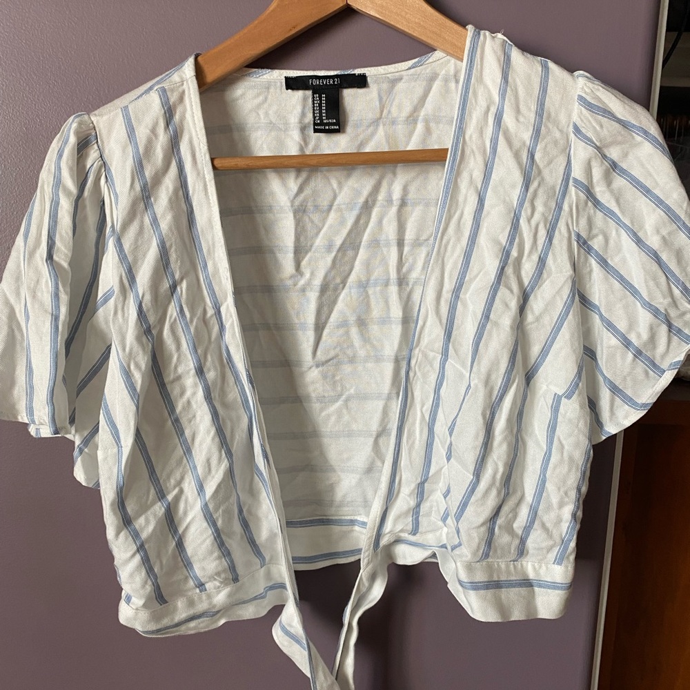 Forever 21 striped tie top. So cute, the strings wrap and tie around adjustable